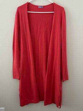 J. McLaughlin Coral Long Duster Cardigan M Side Slits Open Front Cashmere Blend